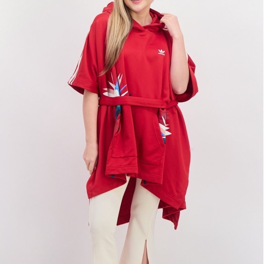 Adidas x Thebe Magugu Womens Red Floral Poncho Hoodie XL Bird of Paradise